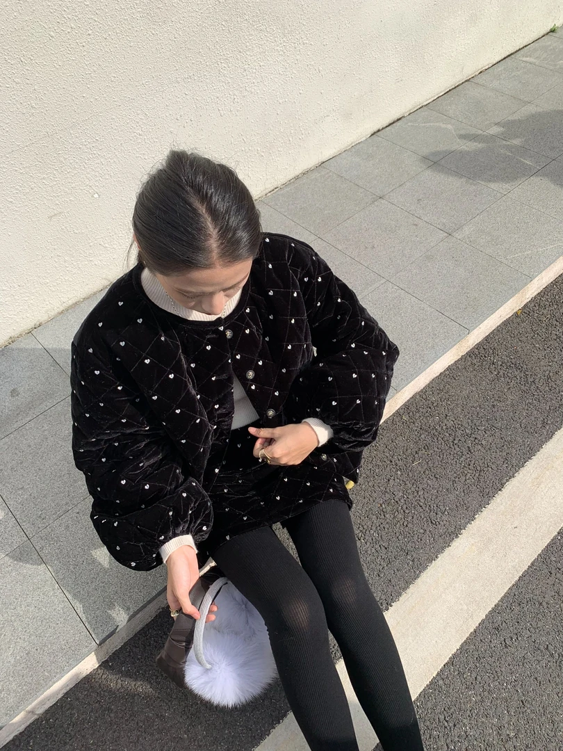 【欧包遇见茶】法式泡泡大袖筒 糯叽叽丝绒工艺小棉袄 DJ0767#