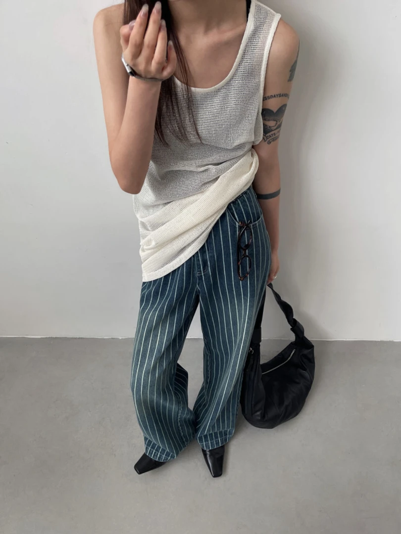 【高高专属清】设计师简约百搭网状背心裙 66239#