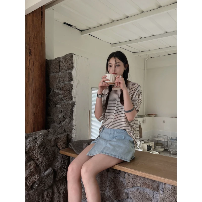 【福福!NO!NO!NO!】美式复古风夏季牛仔a字短裙 66508