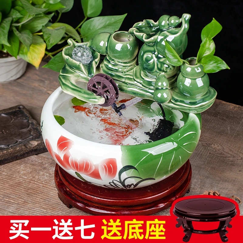 陶瓷鱼缸小型家用鱼缸过滤鱼缸循环系统古法缸观赏缸景德镇瓷器缸