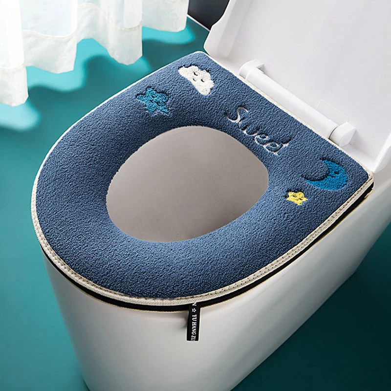 冬季棉绒加厚家用马桶坐垫带提手厕所坐便器垫圈保暖马桶垫不冰凉