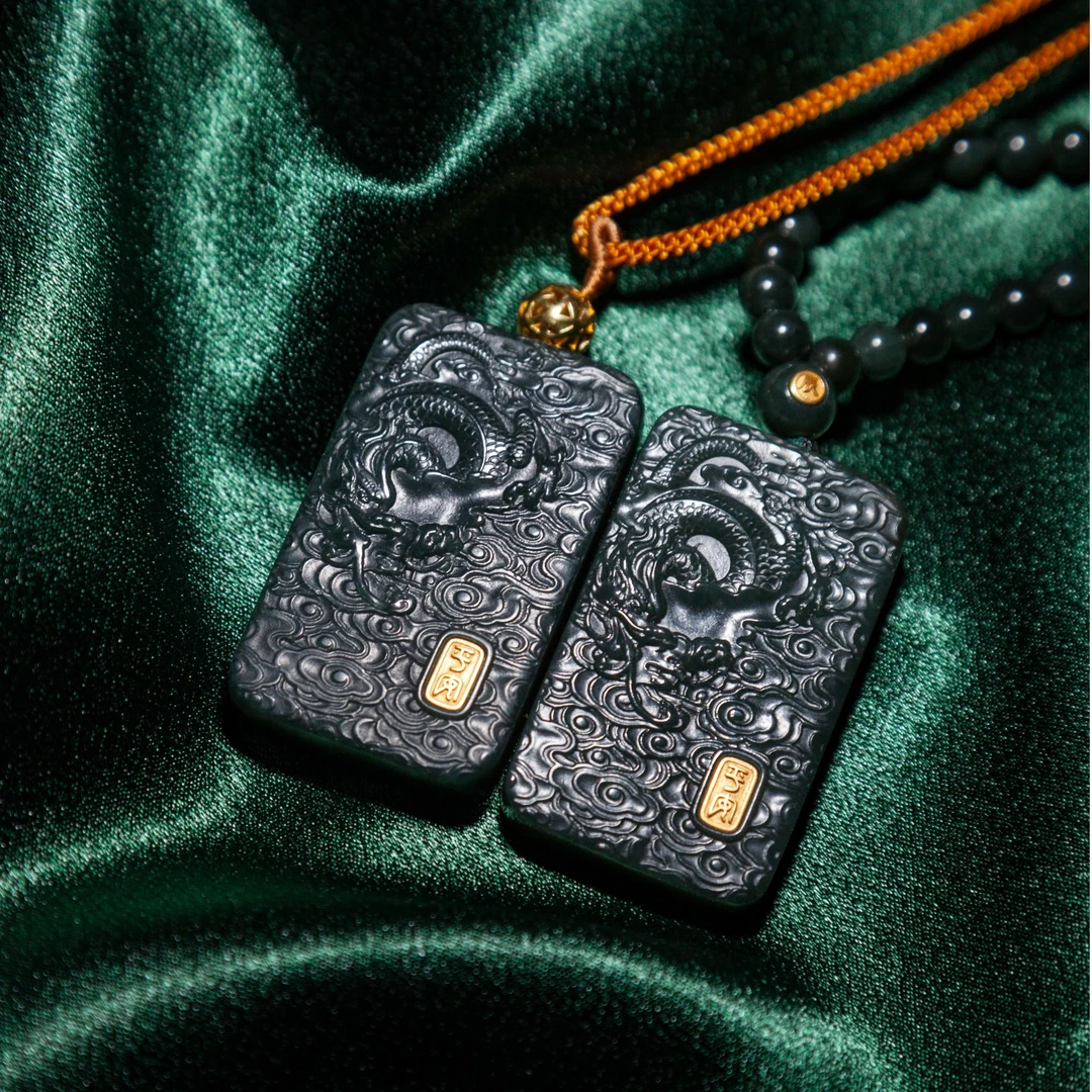 天然和田玉平安龙牌吊坠男女款生肖龙玉石复古国风双面玉佩挂件