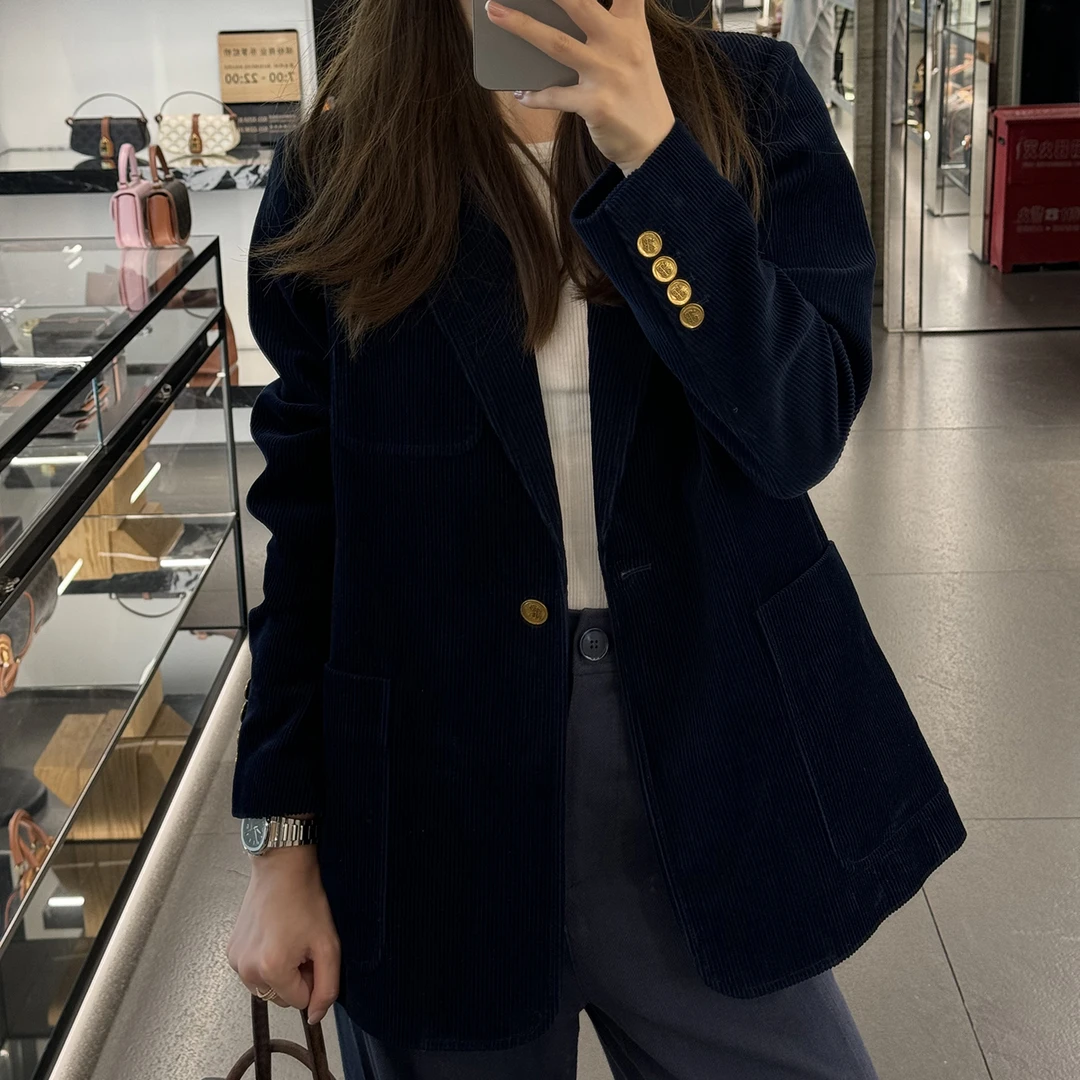 【ASHLEYASS】“蓝丝绒”高级感竖条肌理纹口袋气质西装LSS241231S
