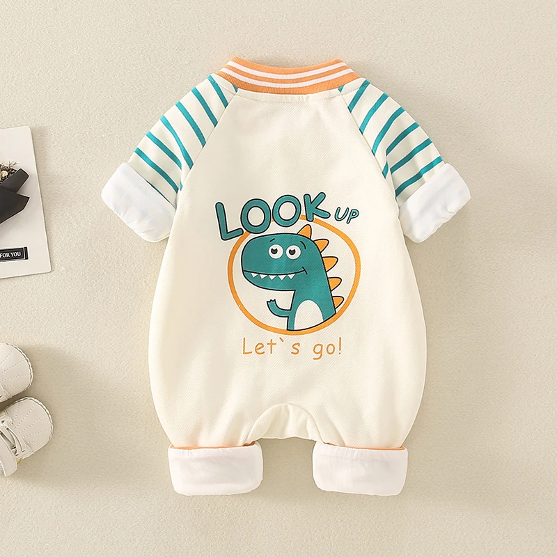 婴儿连体衣春秋双层宝宝小恐龙哈衣薄款新生儿可爱外出服春装衣服