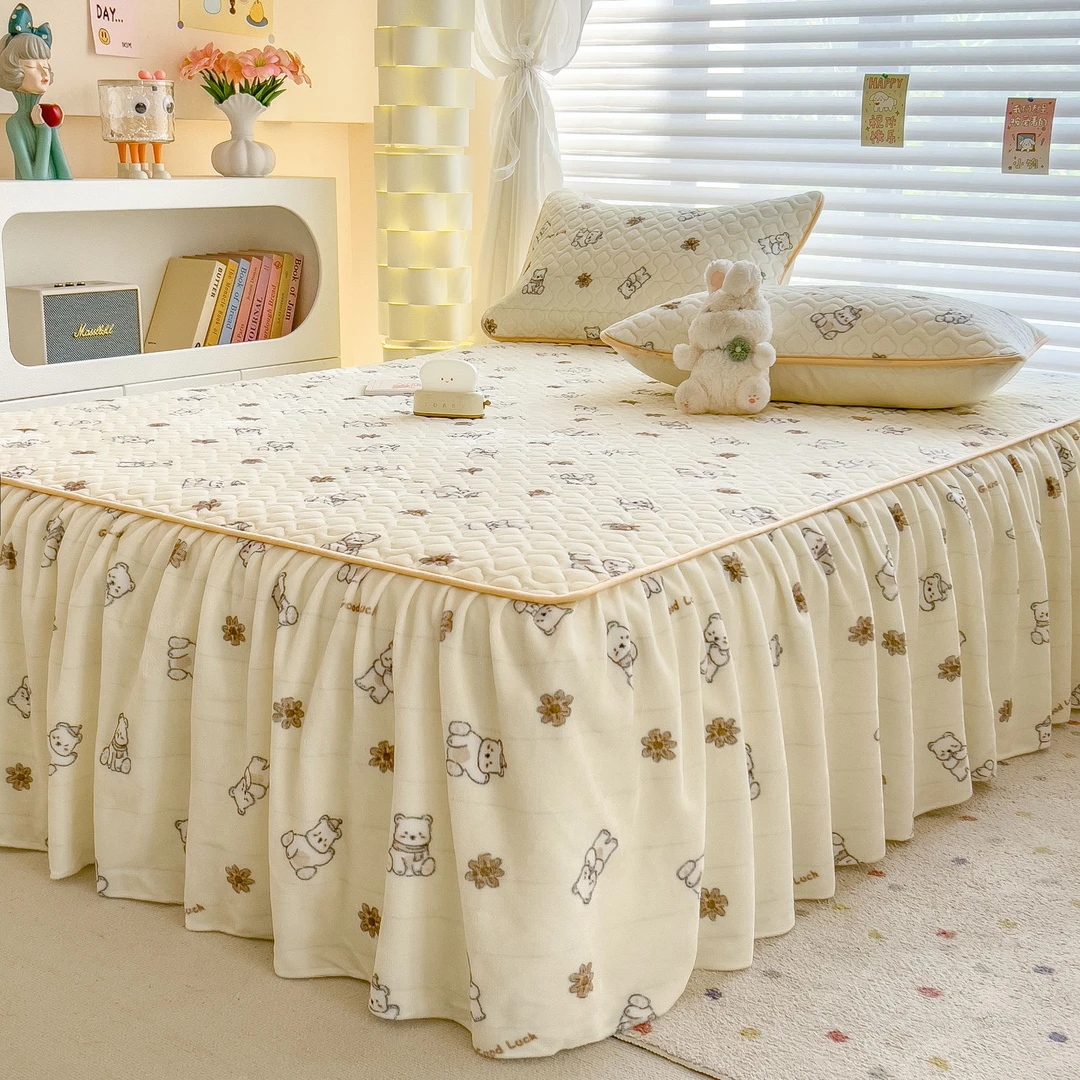 2025新款牛奶绒床裙单件保暖夹棉加厚加绒床罩床套冬季防滑床单