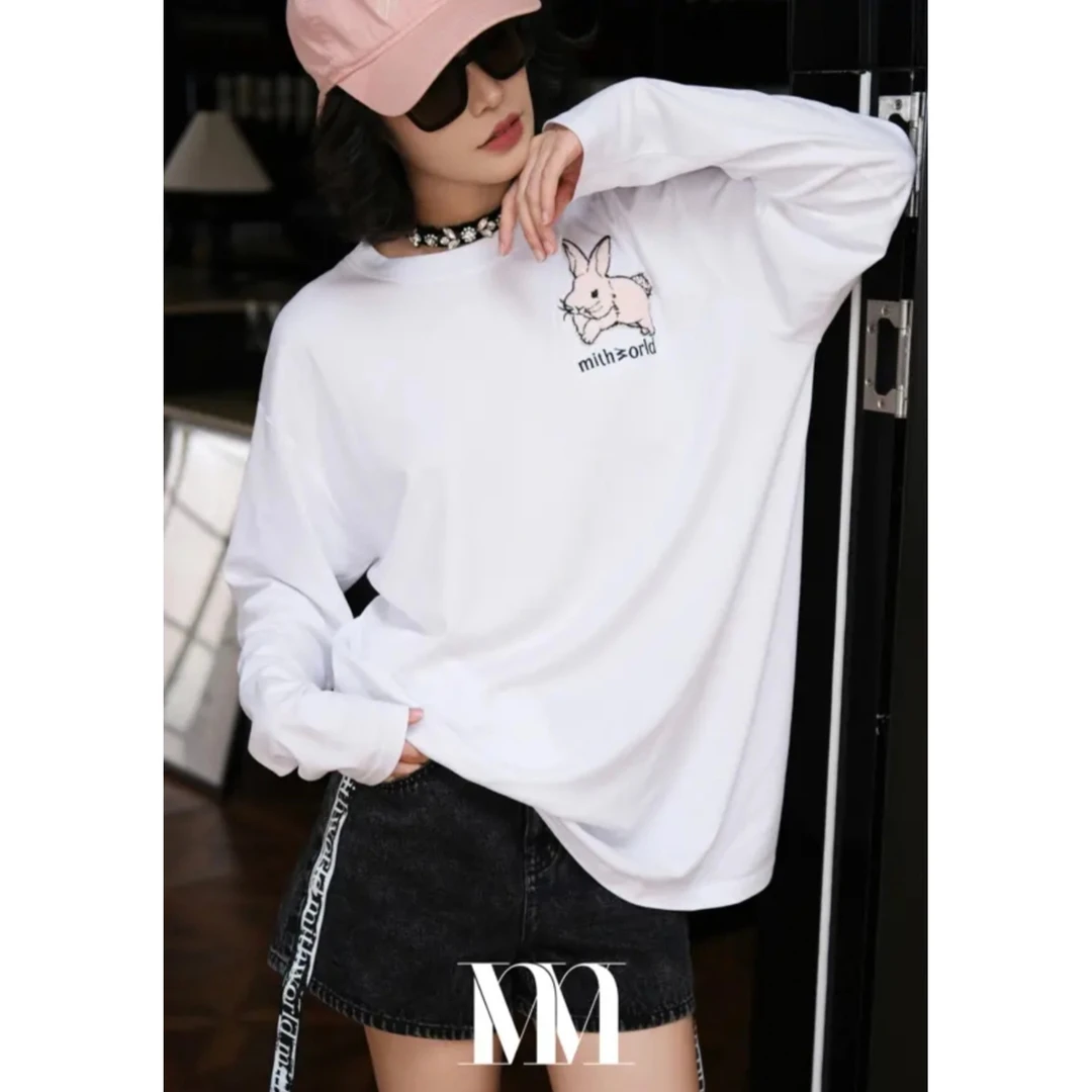 mithworld/沵媞粉红兔经典白长袖T恤