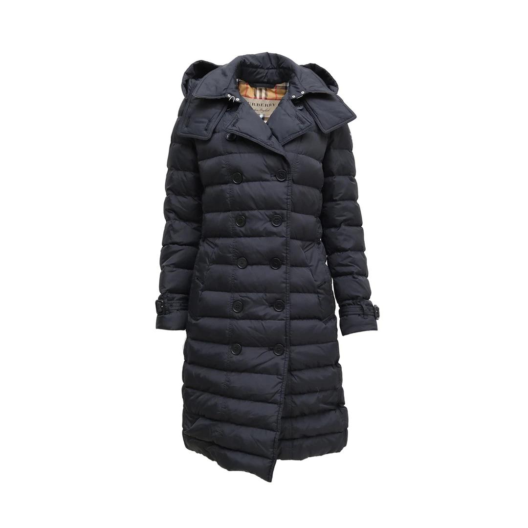 99新 BURBERRY/博柏利 136039长款 羽绒服 黑色 羽绒拼锦纶 M