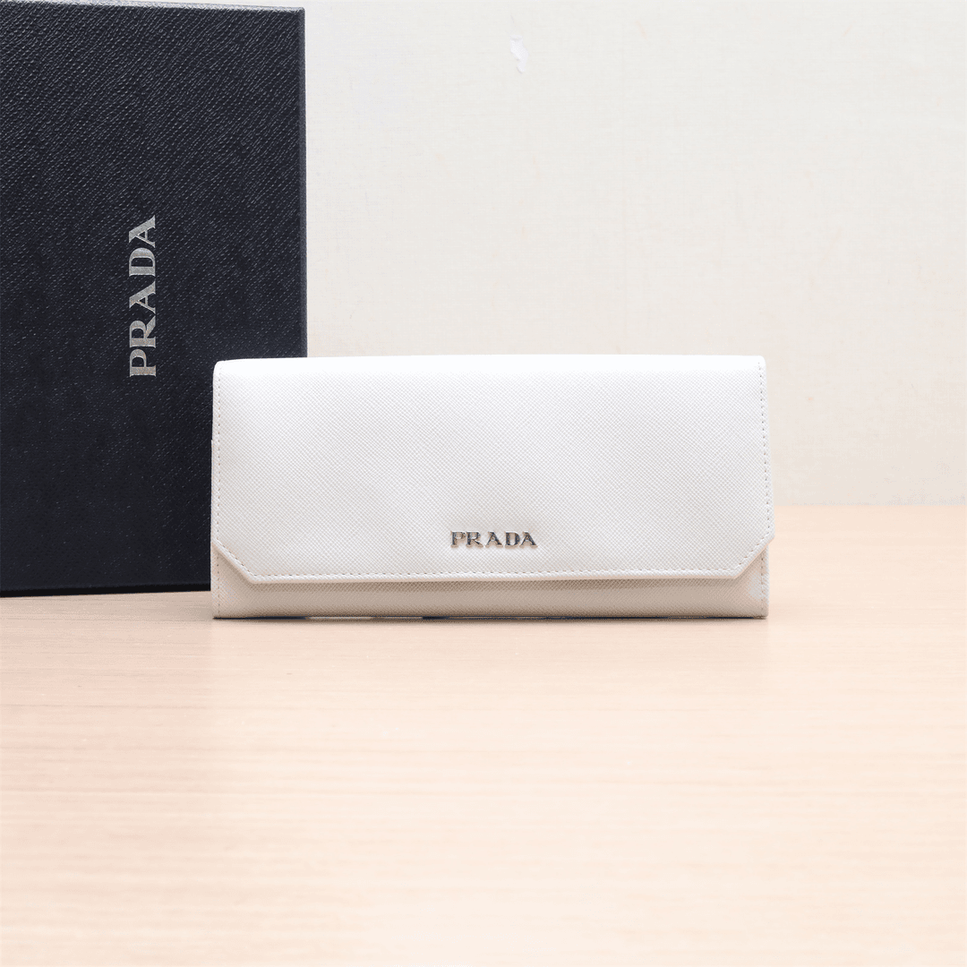 99新 Prada/普拉达 黑黑精选 829196 经典十字纹牛皮革 翻盖 钱包