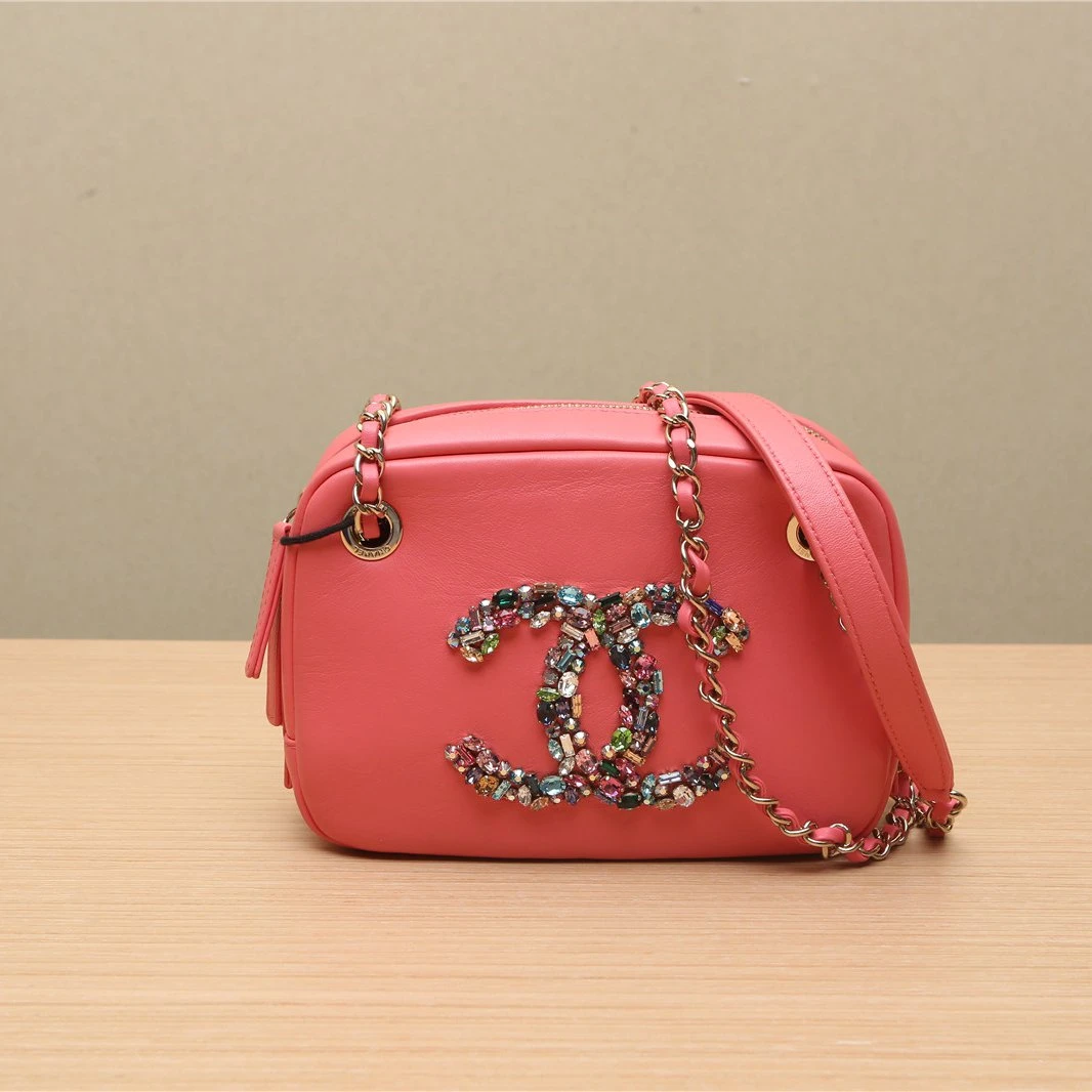 95新 Chanel/香奈儿 小花双双 P221752510 相机包 粉红色 30开