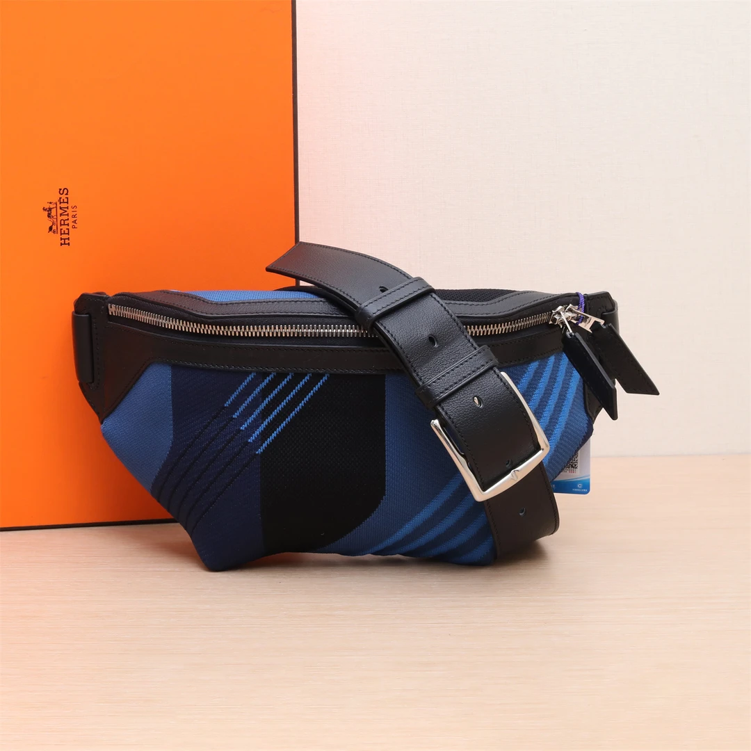 99新 Hermes/爱马仕 活动双双 xf-100 腰包 拼色 帆布 Y刻 银扣