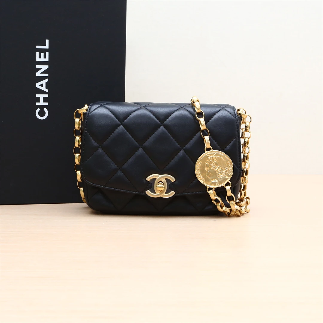95新 Chanel/香奈儿 小花双双 037212 20K 口盖包 30开 金币链条