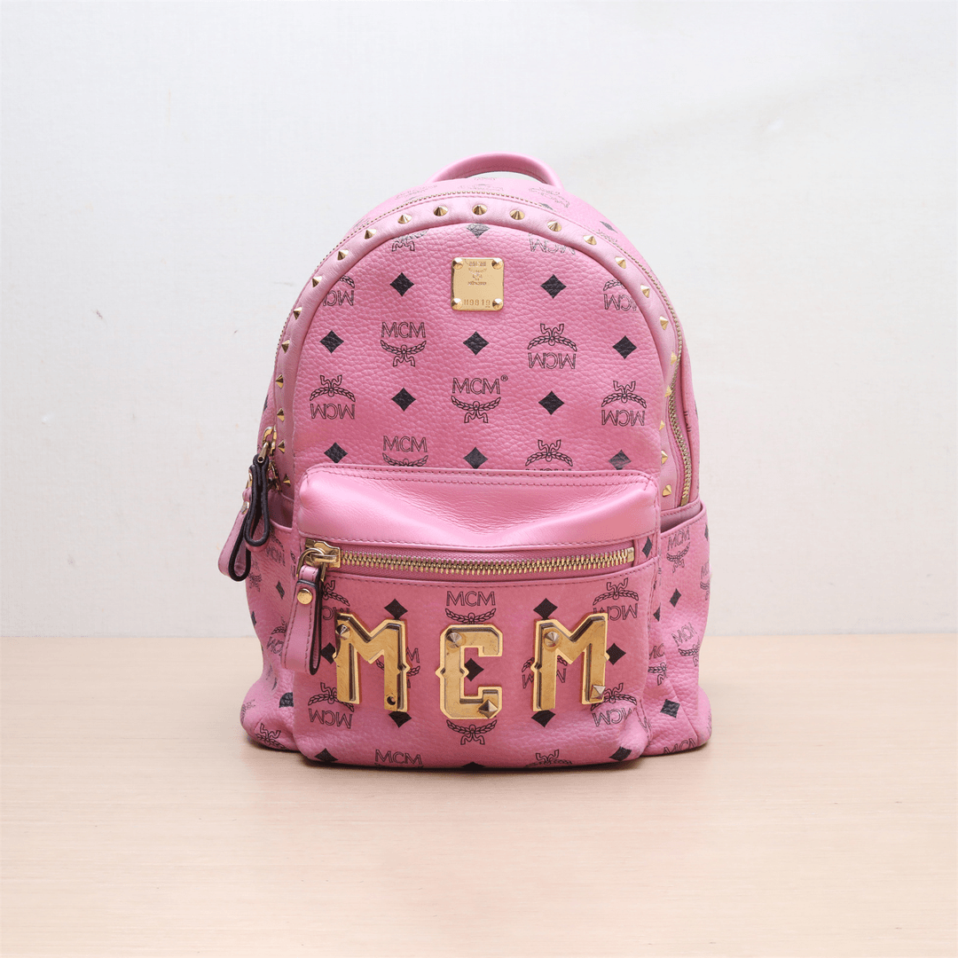 95新 MCM 小花姑姑P224410165双肩包 粉色 皮革C