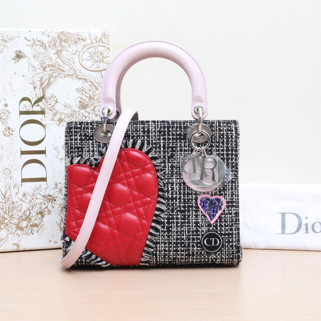 95新 DIOR/迪奥 活动黑黑 292152五格 戴妃 银扣 拼色 帆布