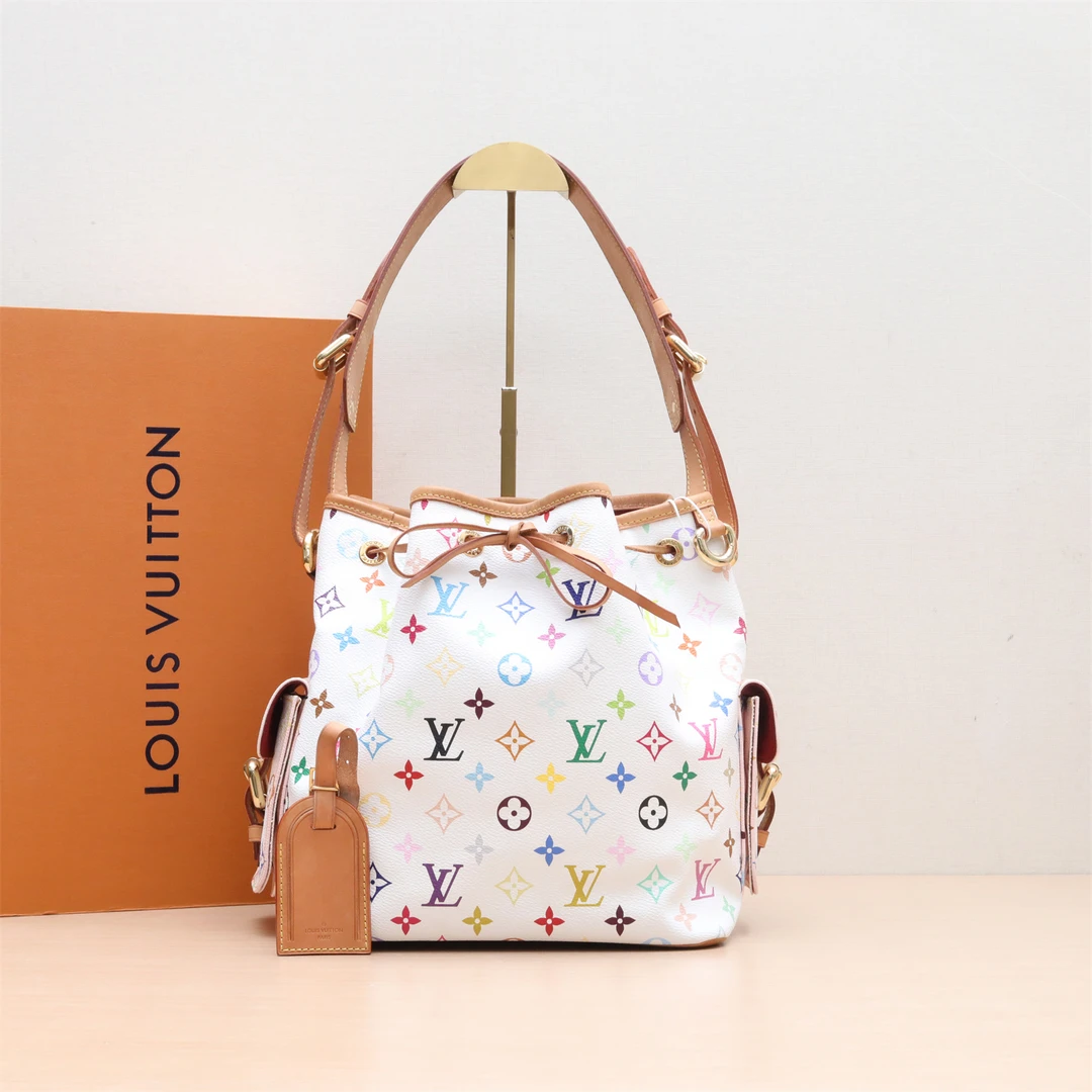 95新 LouisVuitton/路易威登 小花双双 xf-100中古 水桶包 白三彩