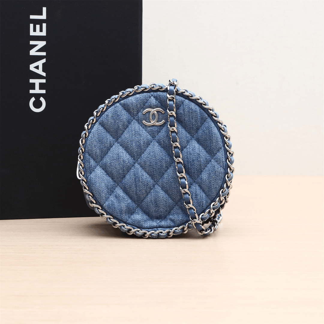 95新 Chanel/香奈儿 活动双双 小圆饼包 牛仔蓝 28开