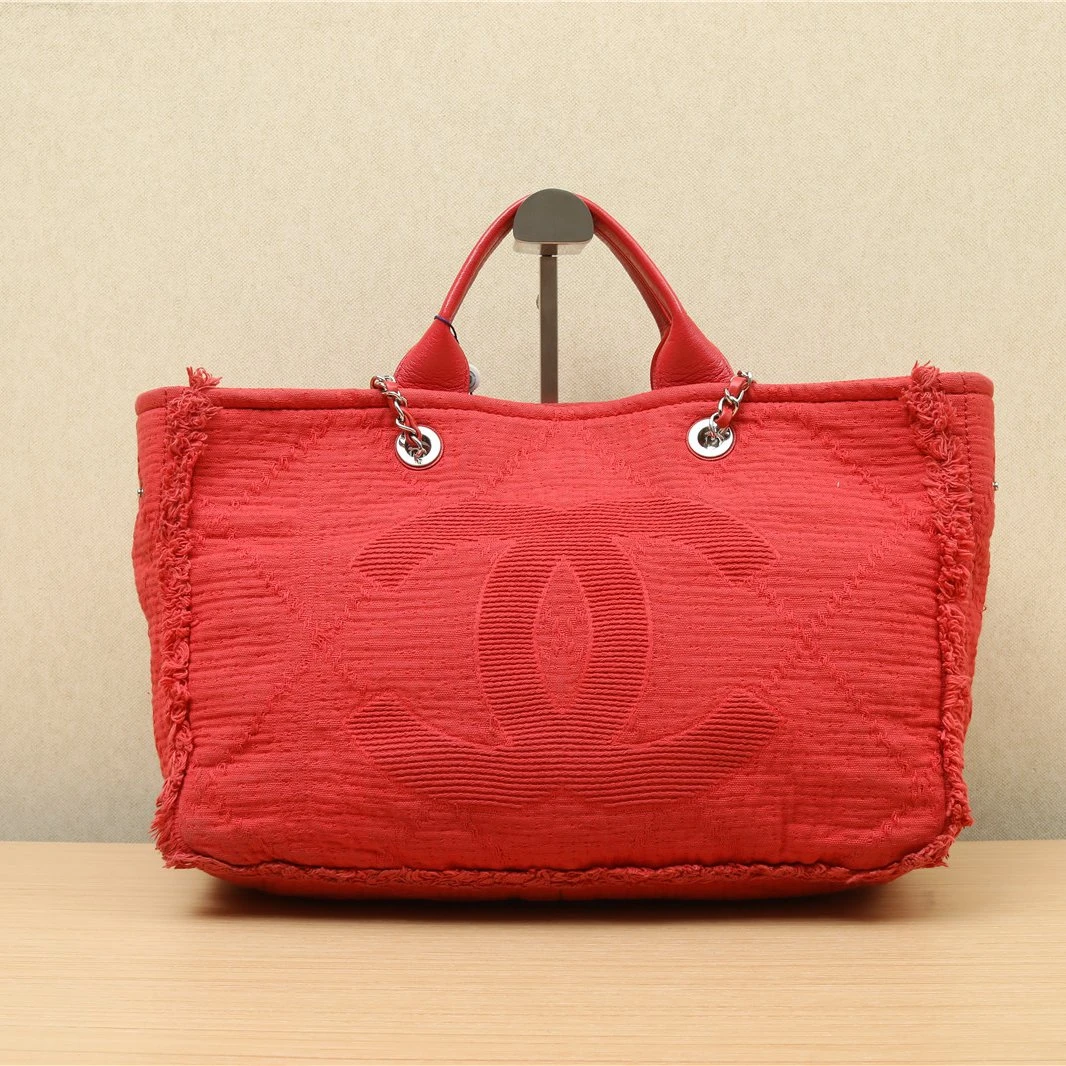 95新 Chanel/香奈儿 活动双双 沙滩包 带手柄帆布版 大号 27开