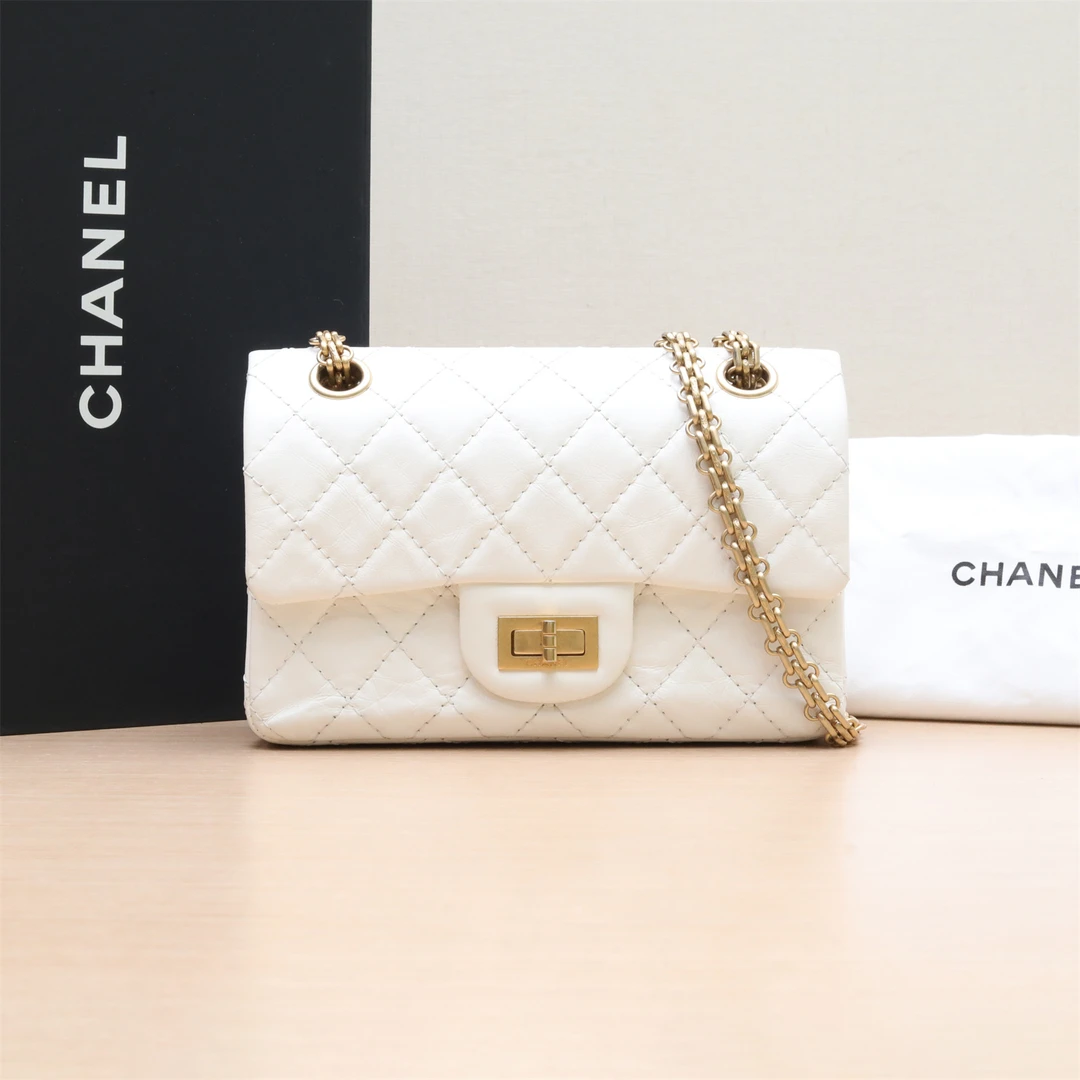 99新 Chanel/香奈儿 小花姑姑P224828131 2.55 口盖包 迷你 白色