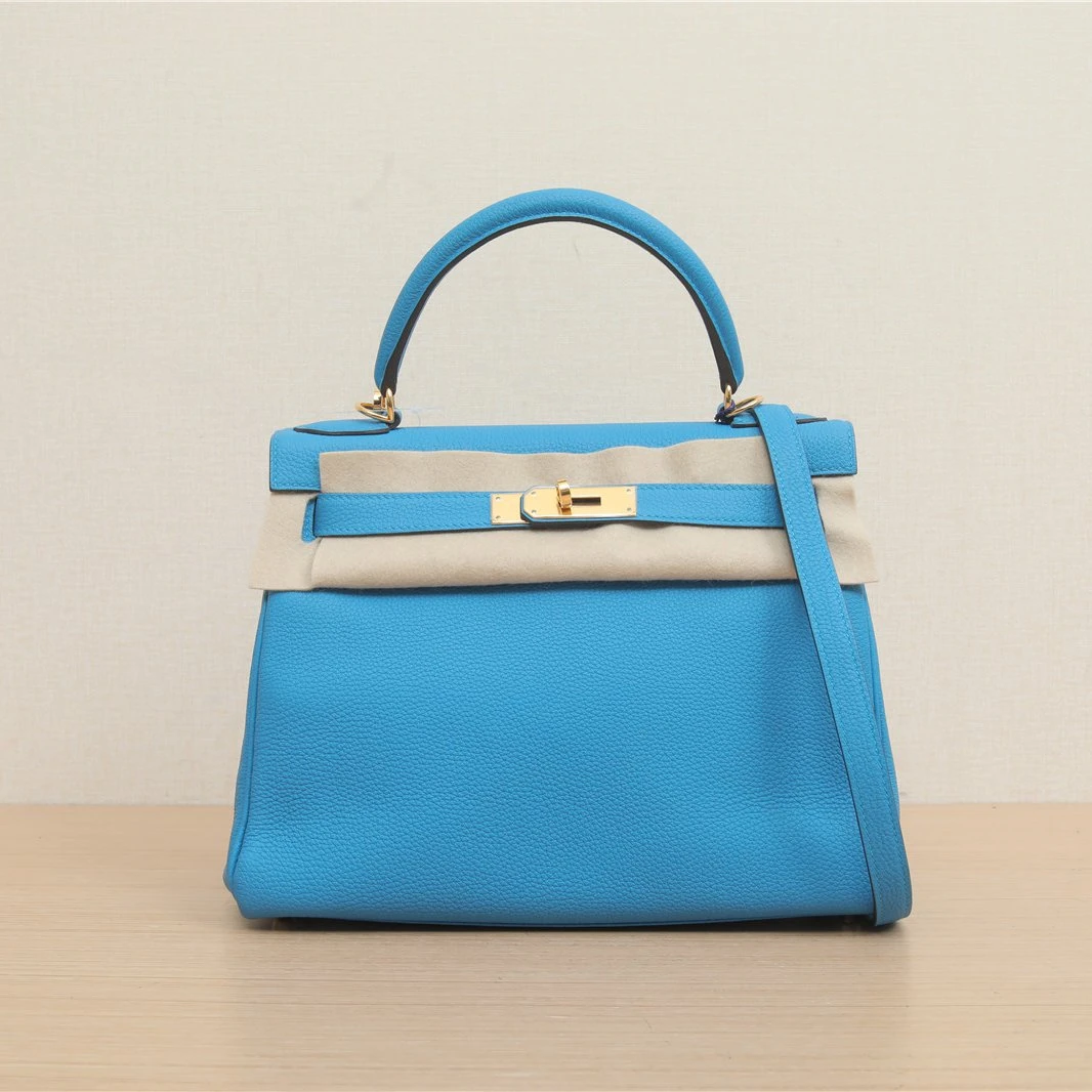 95新 Hermes/爱马仕 活动双双 Kelly 28 坦桑尼亚蓝 Togo皮 A刻包