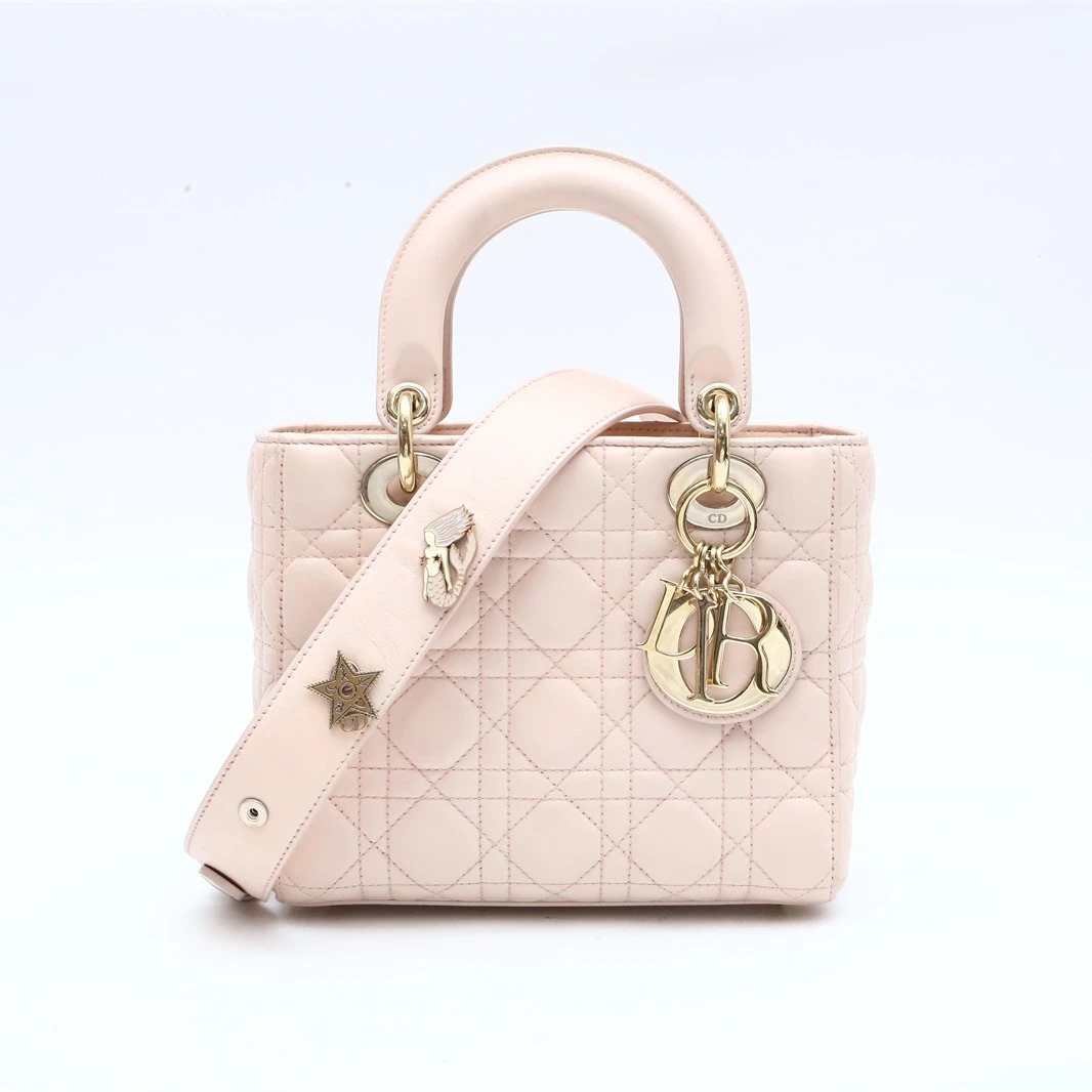 99新 DIOR/迪奥 小花姑姑P224935001Lady Dior 戴妃包 四格 粉色