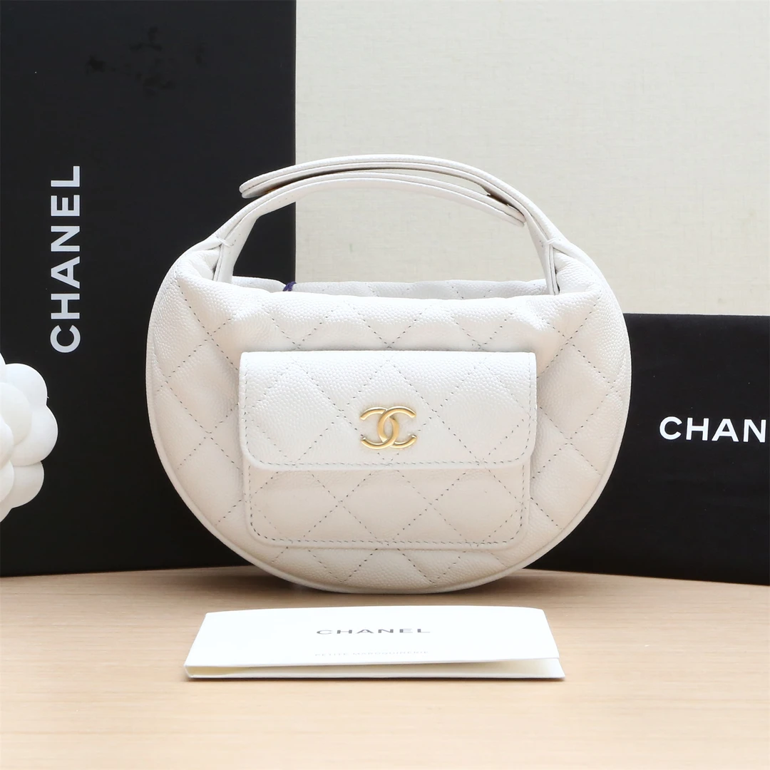 99新 Chanel/香奈儿 活动双双 23B 月牙包 MIni 白色 镭射标