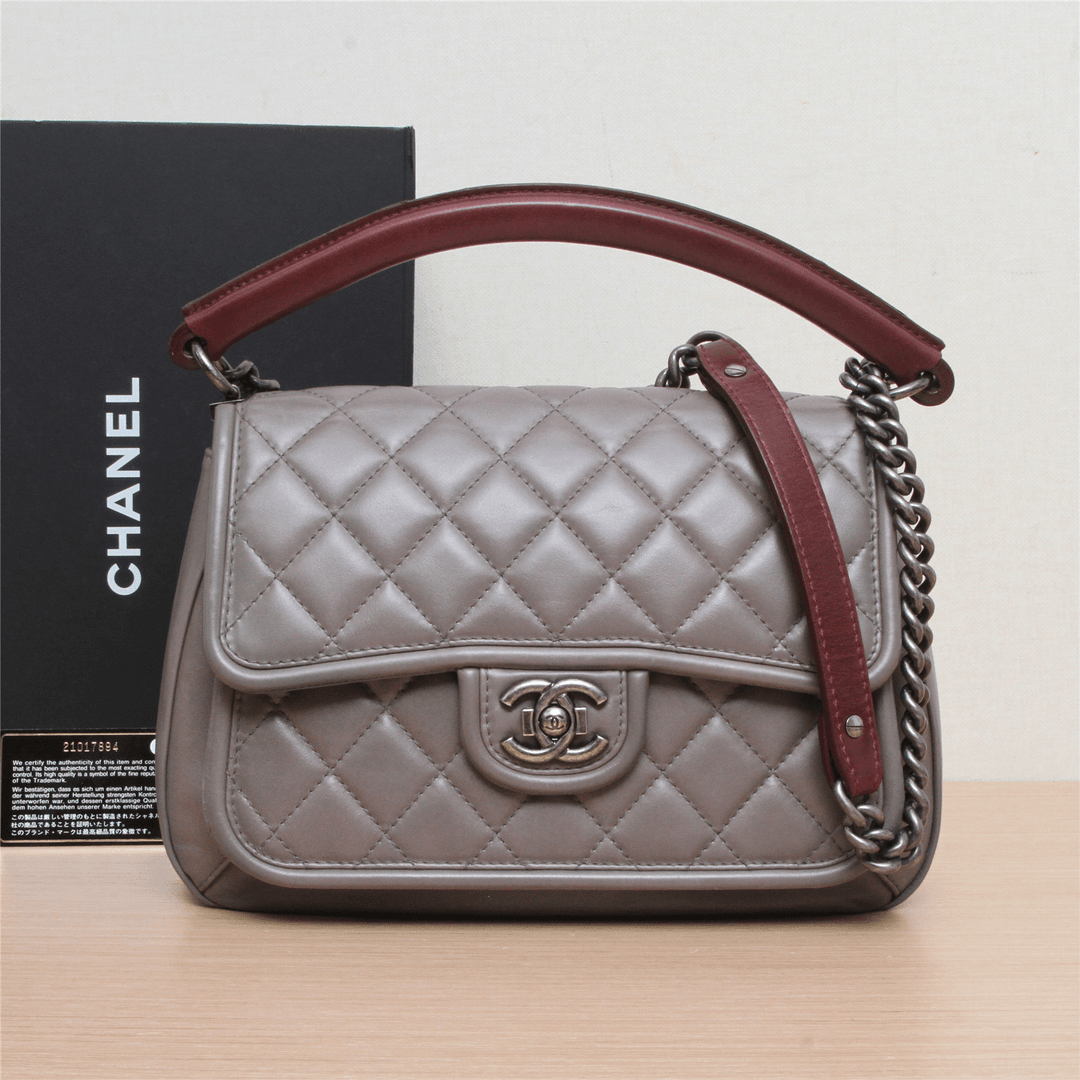 95新 Chanel/香奈儿 小花双双 P203975767 手提 单肩包 灰色 21开