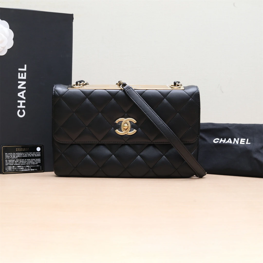 95新 Chanel/香奈儿 活动双双 Trendy CC 口盖包 小号 黑色 23开