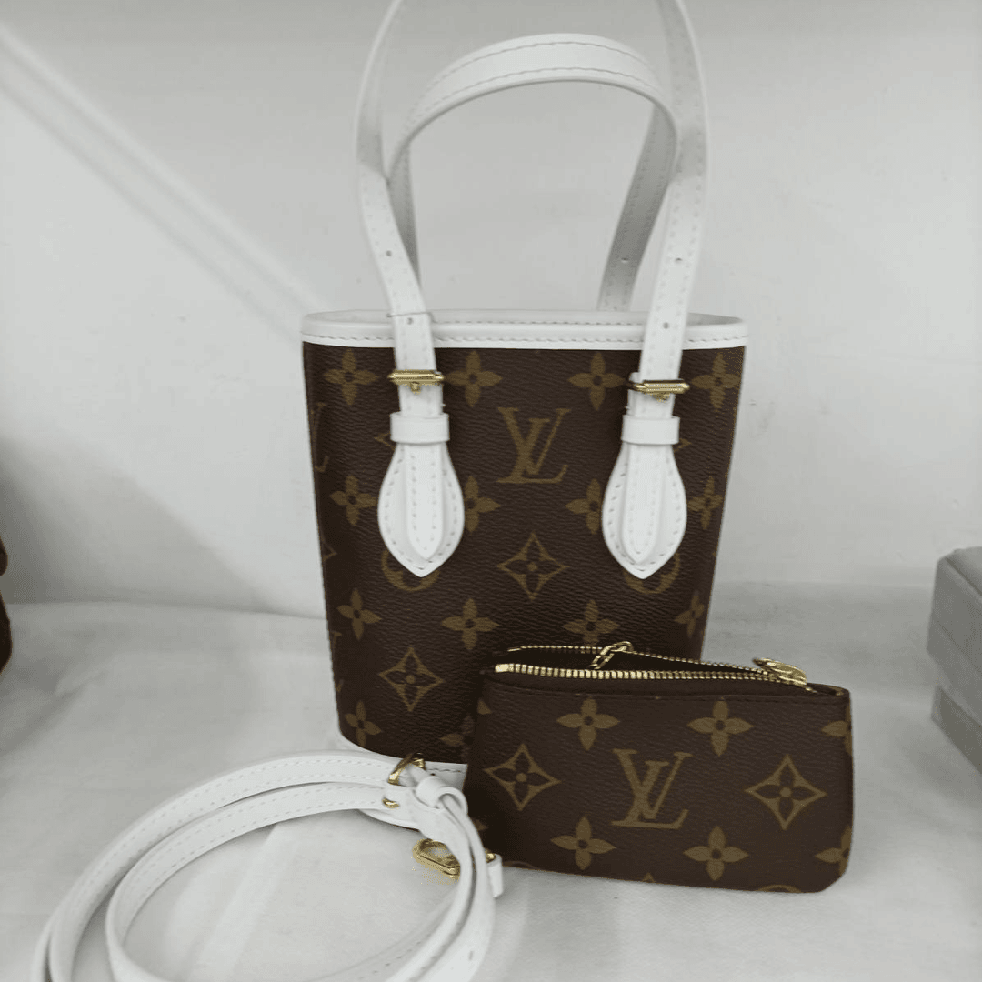 99新 LouisVuitton/路易威登 黑黑精选 935062小水桶 老花拼白