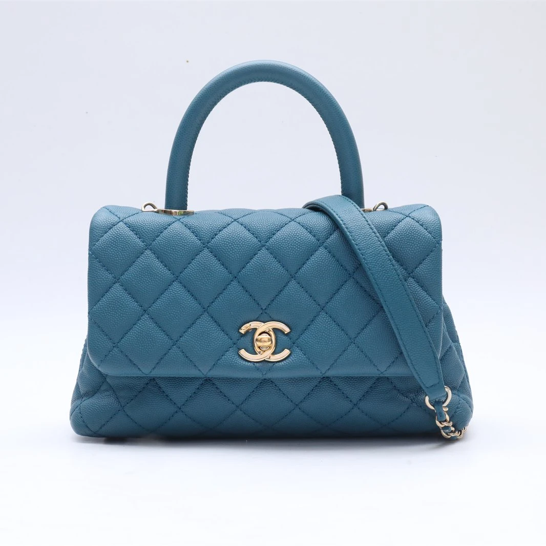99新 Chanel/香奈儿 小花姑姑P234450343Coco Handle 小号 孔雀蓝