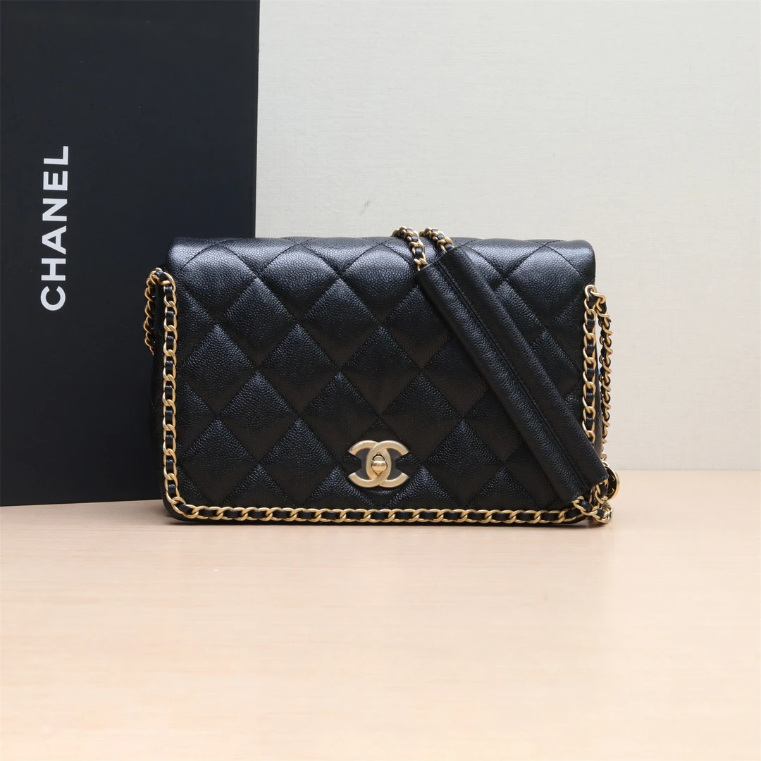 99新 Chanel/香奈儿 24486222B 口盖包 芯片开 金币皮穿链