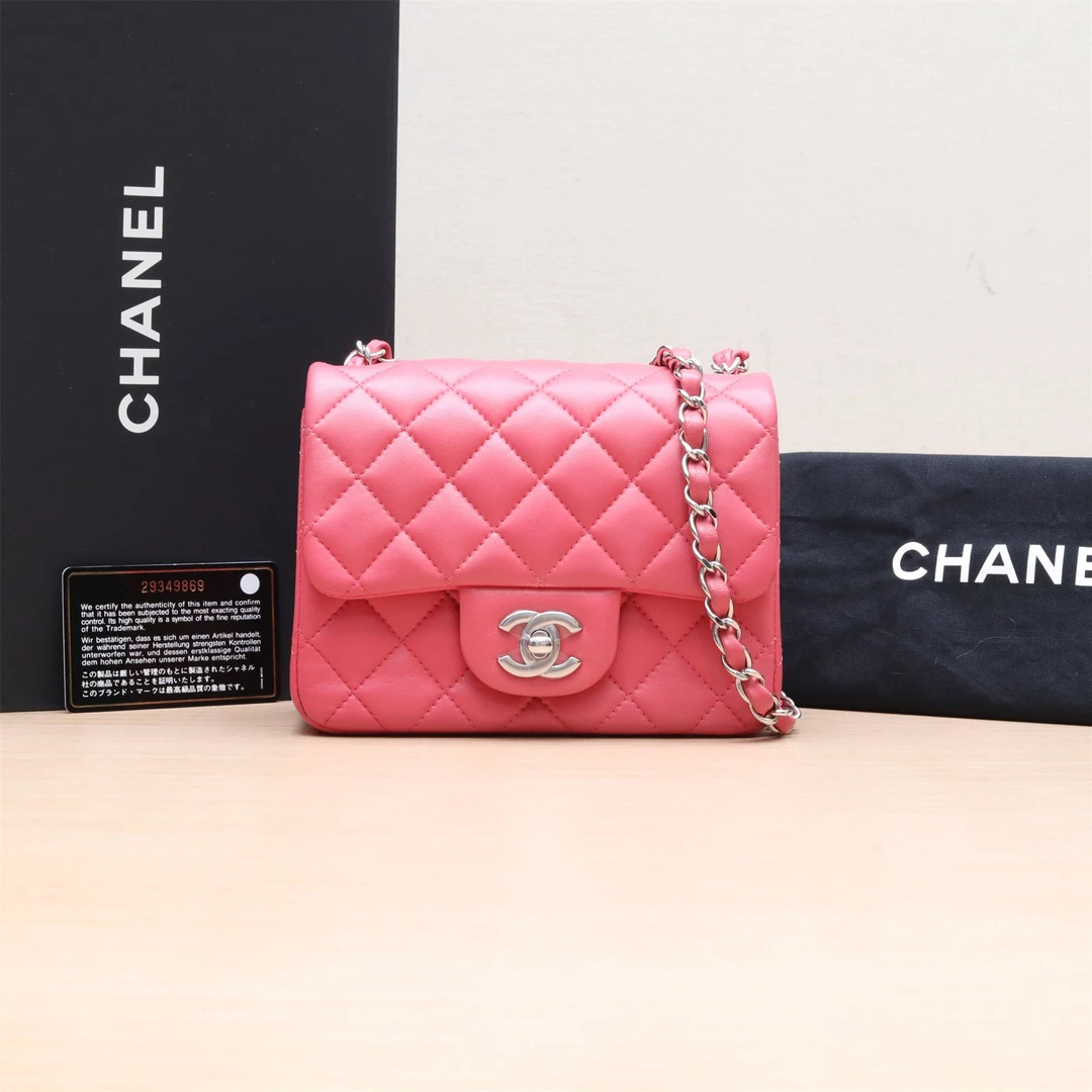 95新 Chanel/香奈儿 小花姑姑P224083311CF 口盖包 方胖子 粉色