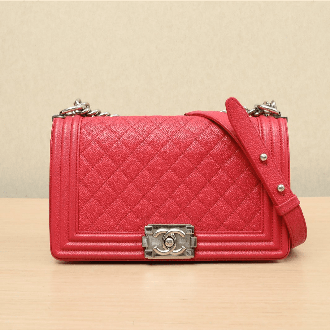 95新 Chanel/香奈儿 活动双双 Leboy 中号 25cm 红色 25开 银扣