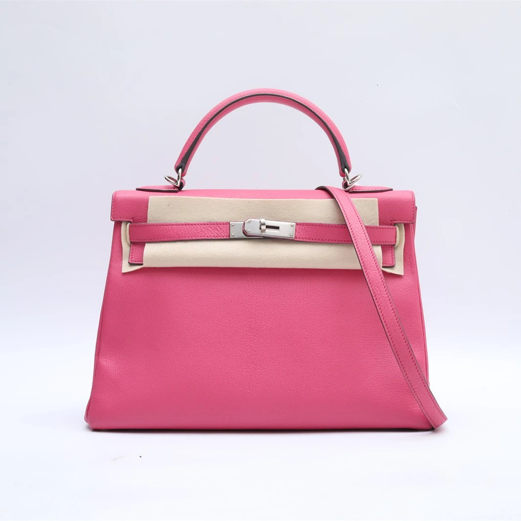 99新 Hermes/爱马仕 245382Kelly 32 9I玉兰粉 单肩包 T刻 银扣