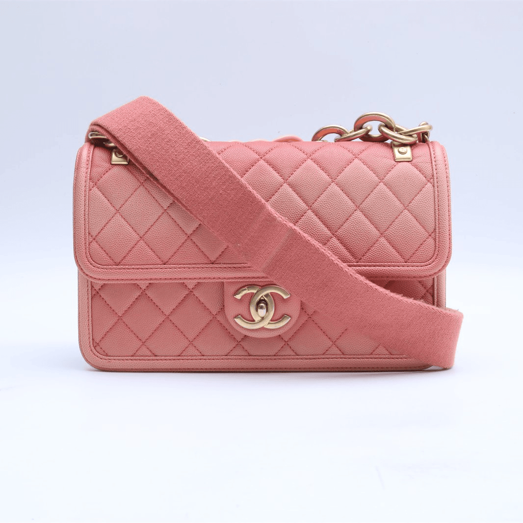 99新 Chanel/香奈儿 小花双双 P224726510 19C 口盖包 粉色 27开