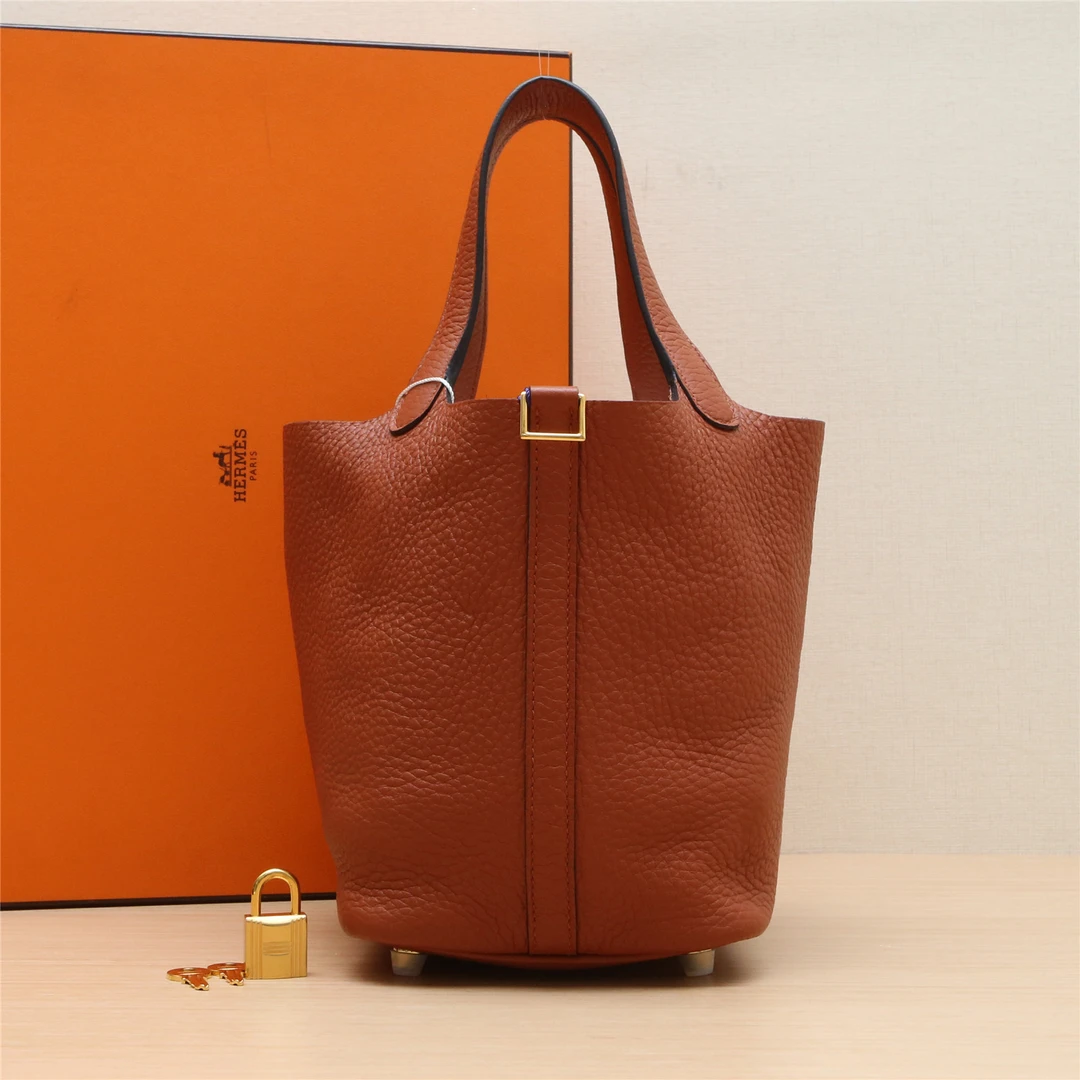 99新 Hermes/爱马仕 活动双双 18 菜篮子 古铜色 U刻 金扣