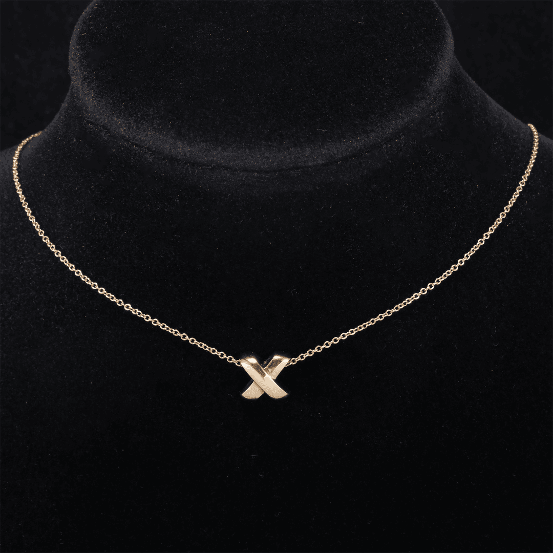 99新 Tiffany & Co./蒂芙尼 活动双双 小叉 项链 18K黄金 项链
