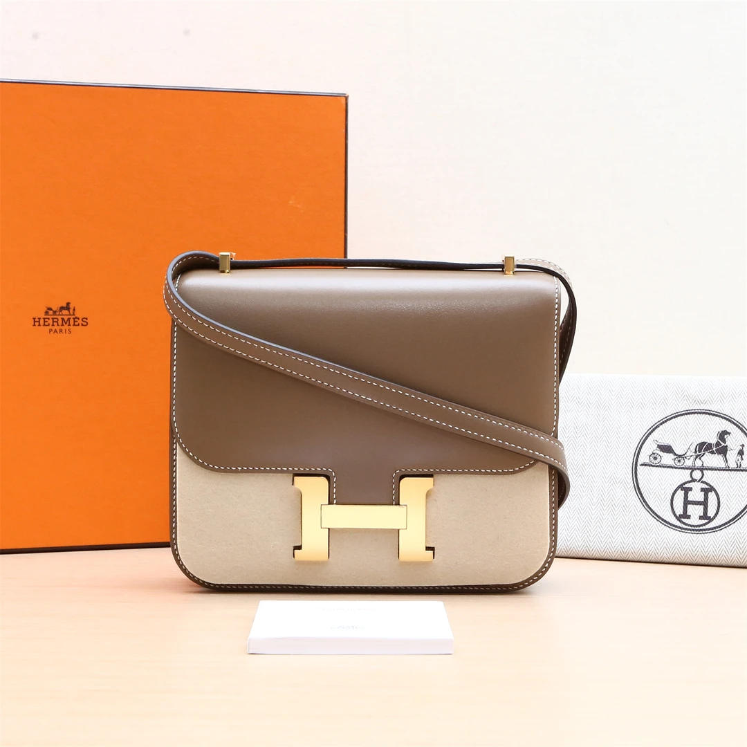 99新 Hermes/爱马仕 小花双双 P234243673 康康 19 大象灰 Y刻 包