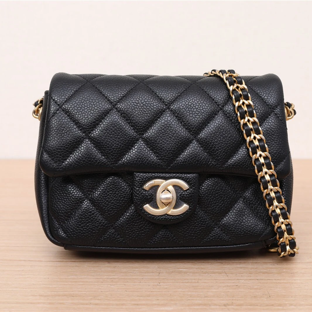 95新 Chanel/香奈儿 小花双双 215996 21A CF 口盖包 黑色 芯片开