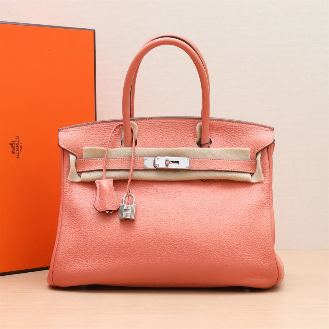 95新 Hermes/爱马仕 黑黑精选 286602Birkin 30 L5龙虾粉 单肩包