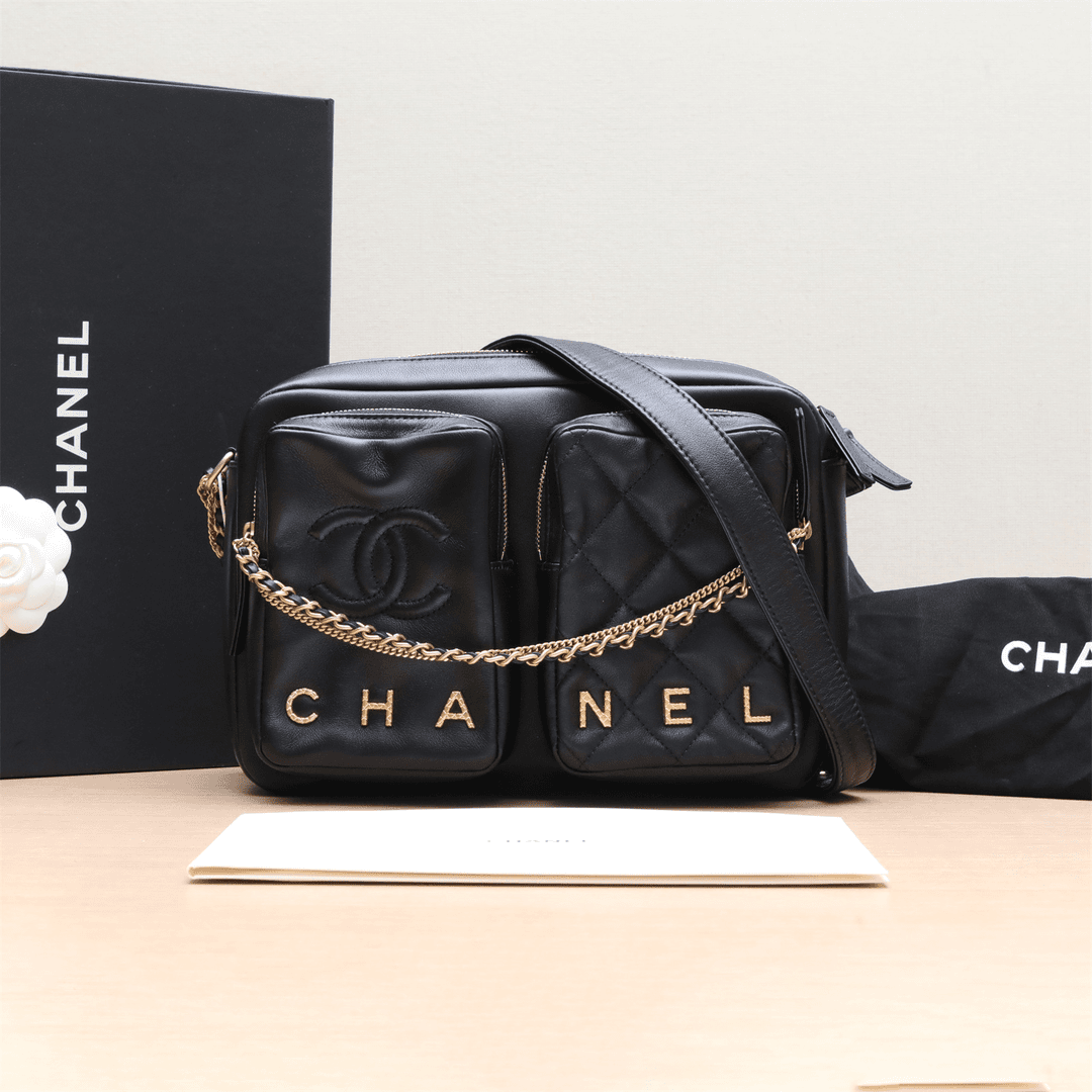 99新 Chanel/香奈儿 小花双双 827587 22C 双口袋相机包 芯片开