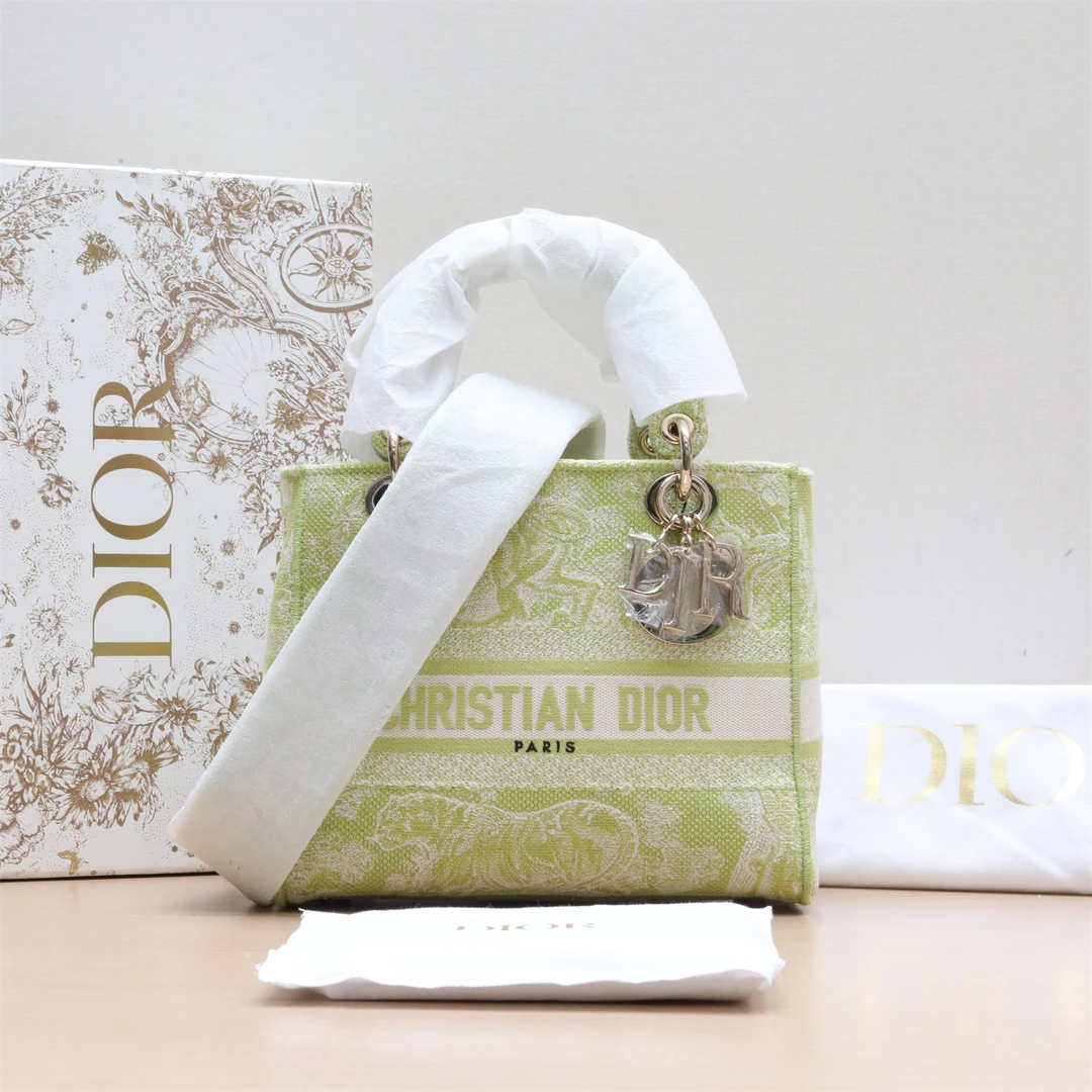99新 DIOR/迪奥 小花姑姑P234244587 戴妃包 中号 24 绿色