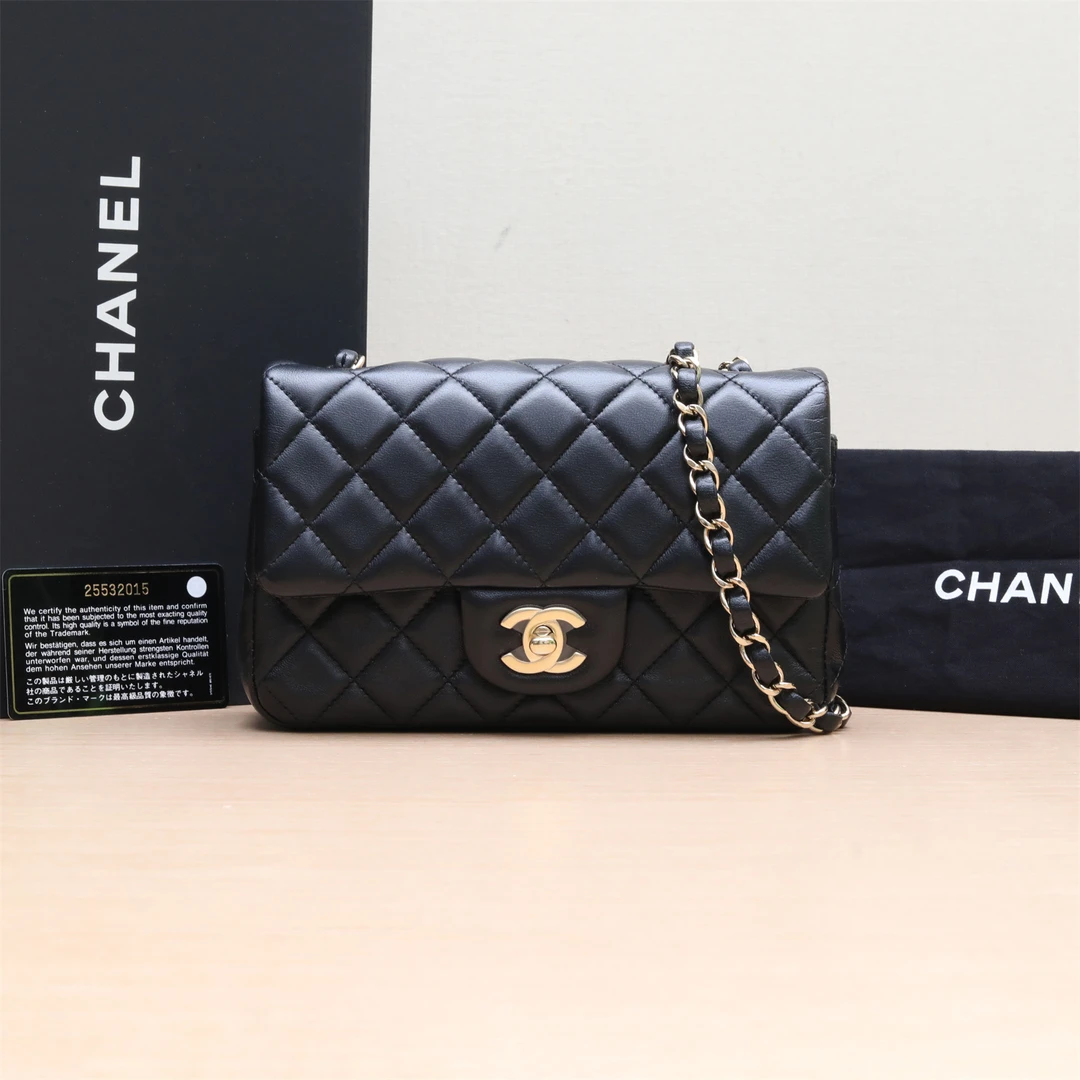 95新 Chanel/香奈儿 小花姑姑P234347103 CF 口盖包 大Mini 黑色