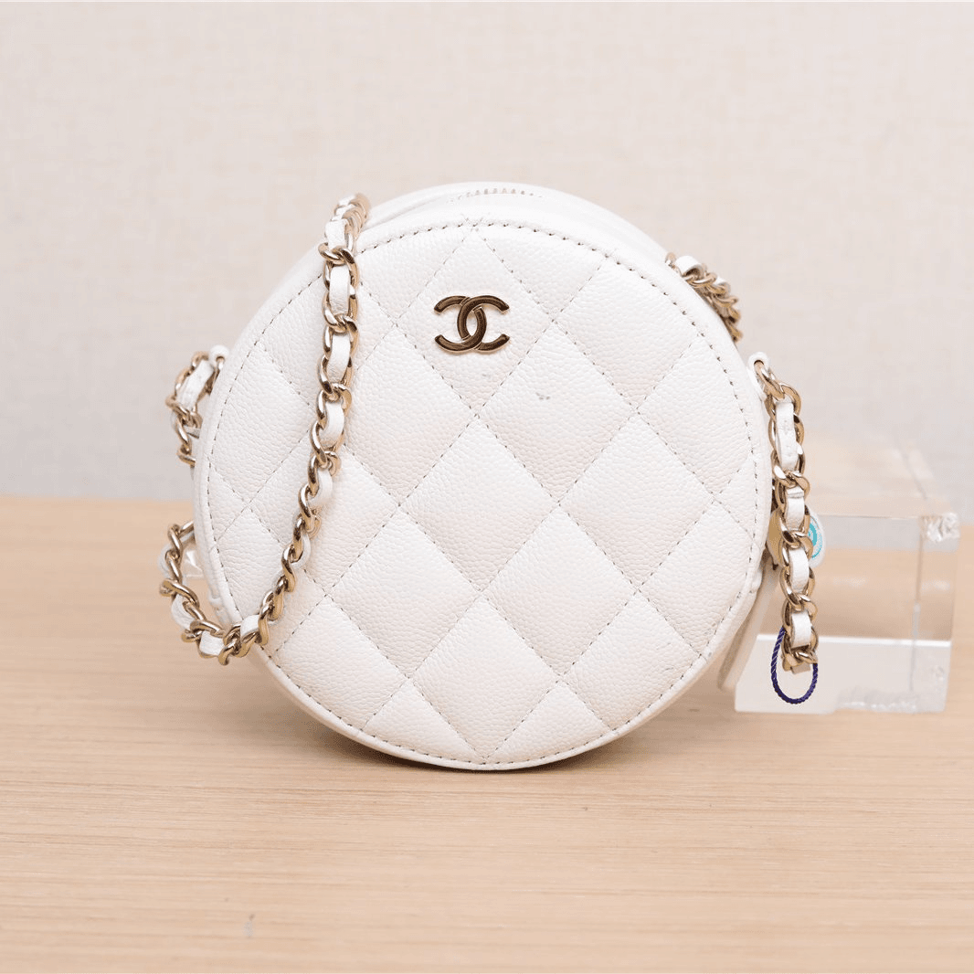 95新 Chanel/香奈儿 活动双双 圆饼包 白色 白色 30开