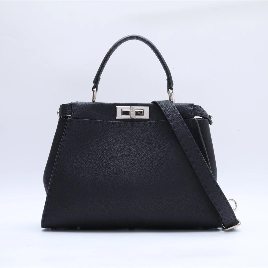 99新 FENDI/芬迪 小花姑姑P234039082中号 黑色肩包
