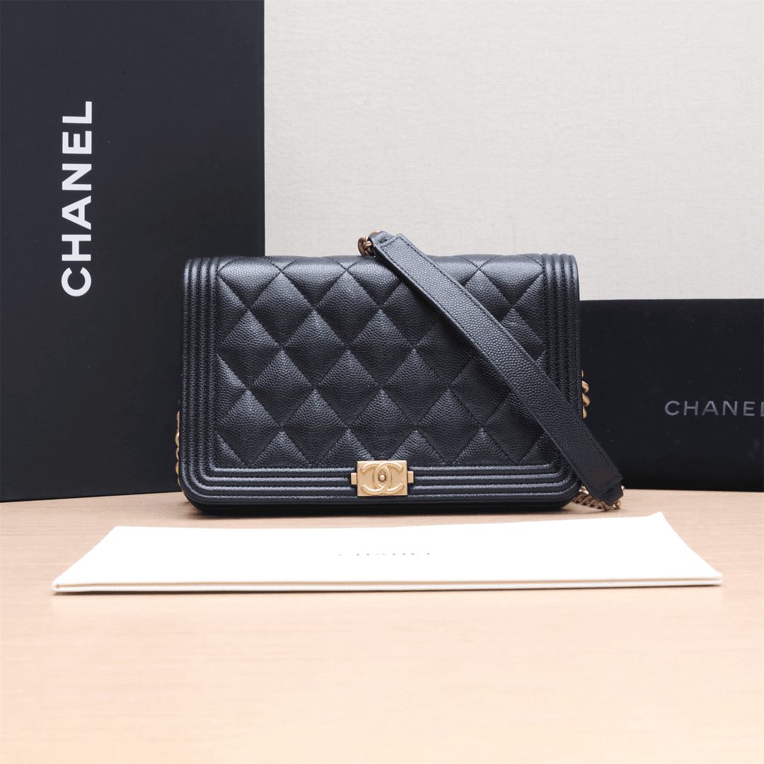 95新 Chanel/香奈儿 黑黑精选 767343Leboy WOC 黑色 单肩包 芯片