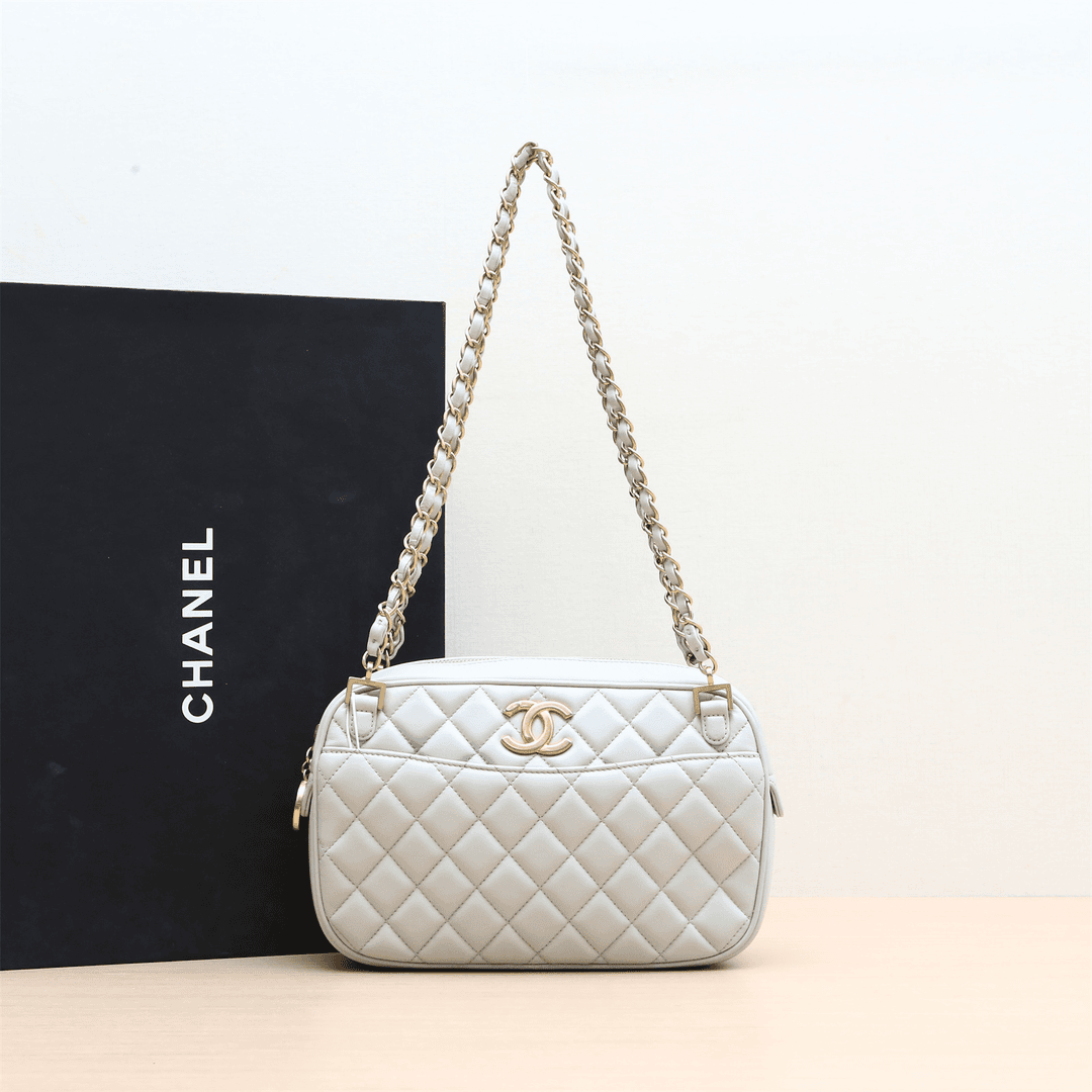 95新 Chanel/香奈儿 小花双双 P224410185相机 金币包 灰色