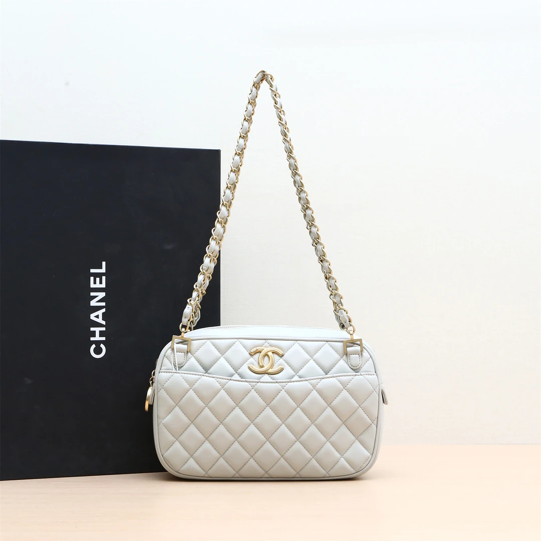95新 Chanel/香奈儿 小花姑姑P224410185相机 金币包 灰色
