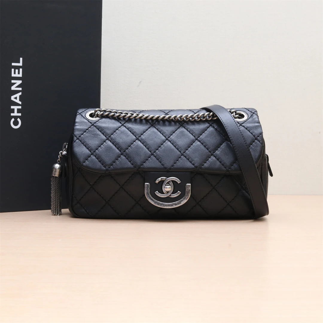 95新 Chanel/香奈儿 黑黑精选 P234246416口盖包 18开 爱丁堡系列