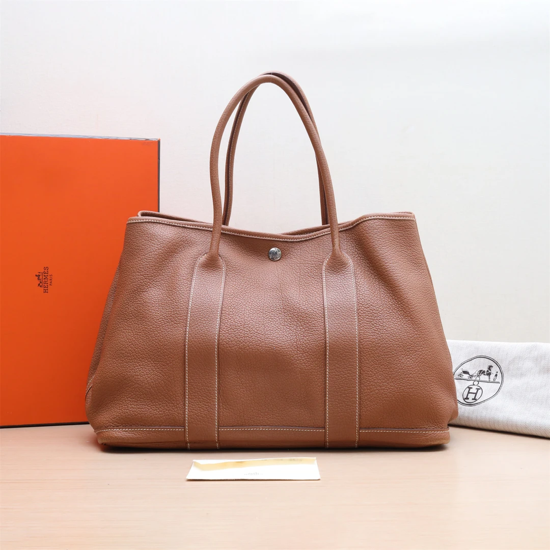 95新 Hermes/爱马仕 小花双双 P234243681 花园包 36 金棕色 框P