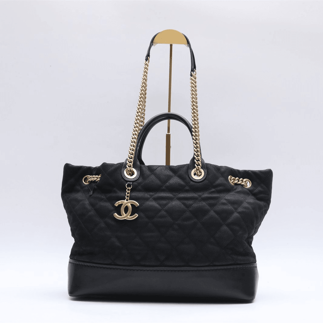 99新 Chanel/香奈儿 小花姑姑P224726607购物袋黑金 黑色