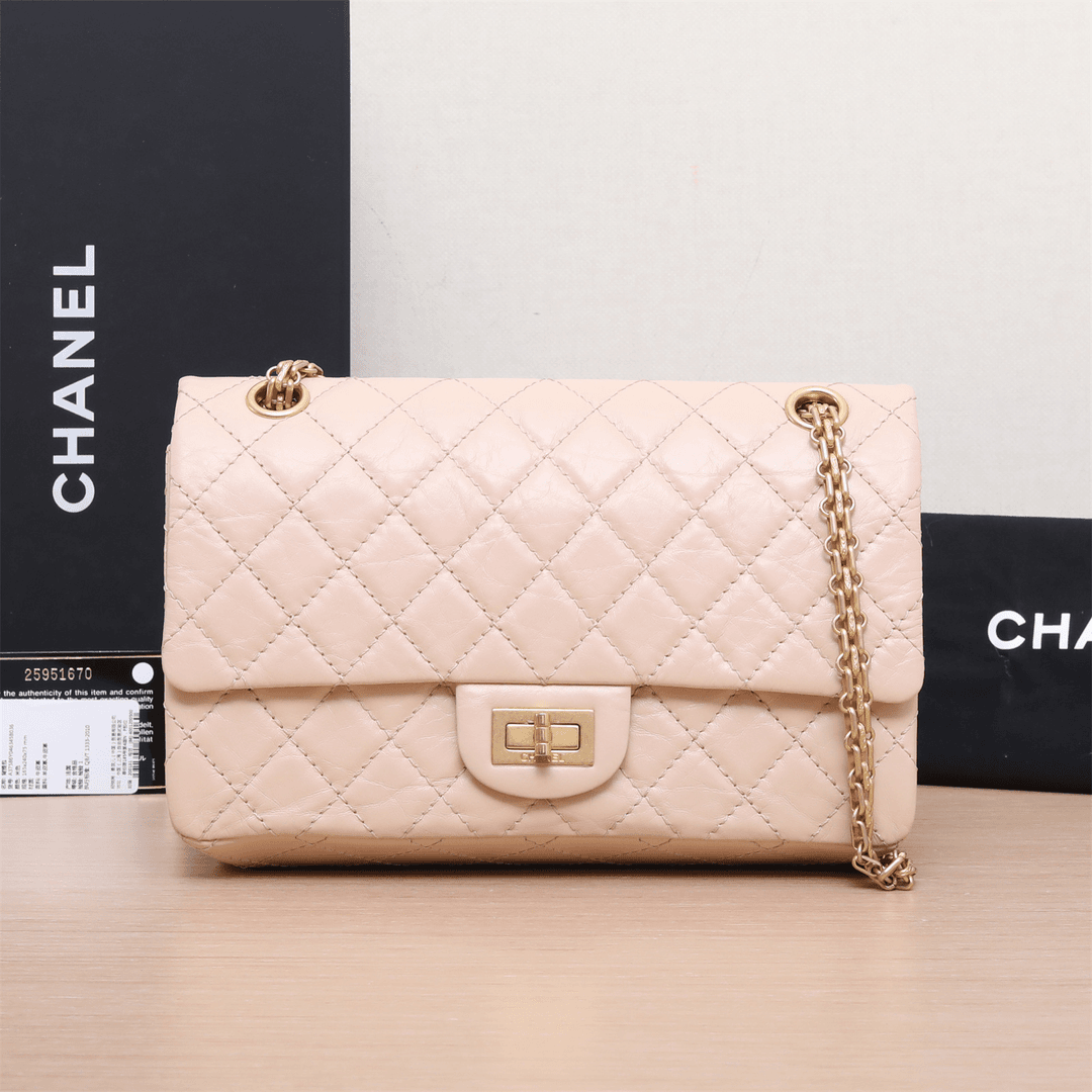 95新 Chanel/香奈儿 活动双双 2.55 口盖包 小号 24cm 裸粉色25开